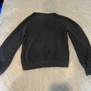 Gray Sweater with Embellished Sleeves